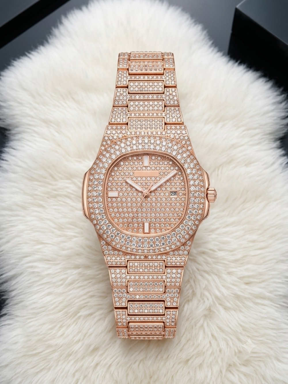 Lux Rose Gold Pave Crystal Sparkling Luxury Watch New!